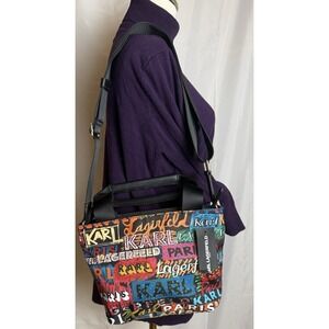 Karl Lagerfeld Paris Small Graffiti Logo Tote Bag Multicolor Zip Top NWT